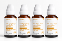 Four bottles of MistOrganics Anti-Aging Drops 30ml lined up
