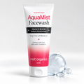 AquaMist Facewash 100ml tube beside a droplet of clear gel