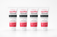 Four AquaMist Facewash 100ml tubes lined up in a row