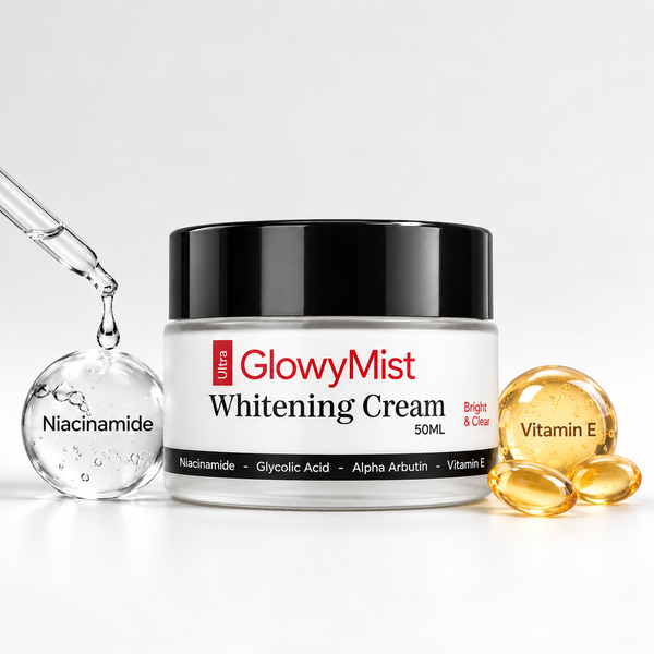 GlowyMist Whitening Cream 50ml jar with niacinamide and vitamin E