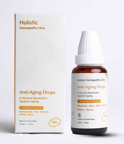 Holistic Homeopathy Clinic Anti-Aging Drops bottle and packaging on a white background