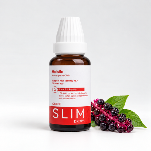 Quick Slim Drops 30ml bottle with fresh phytolacca berries