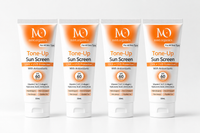 Four MistOrganics Tone Up Sunscreen SPF 60 PA+++ tubes lined up side by side