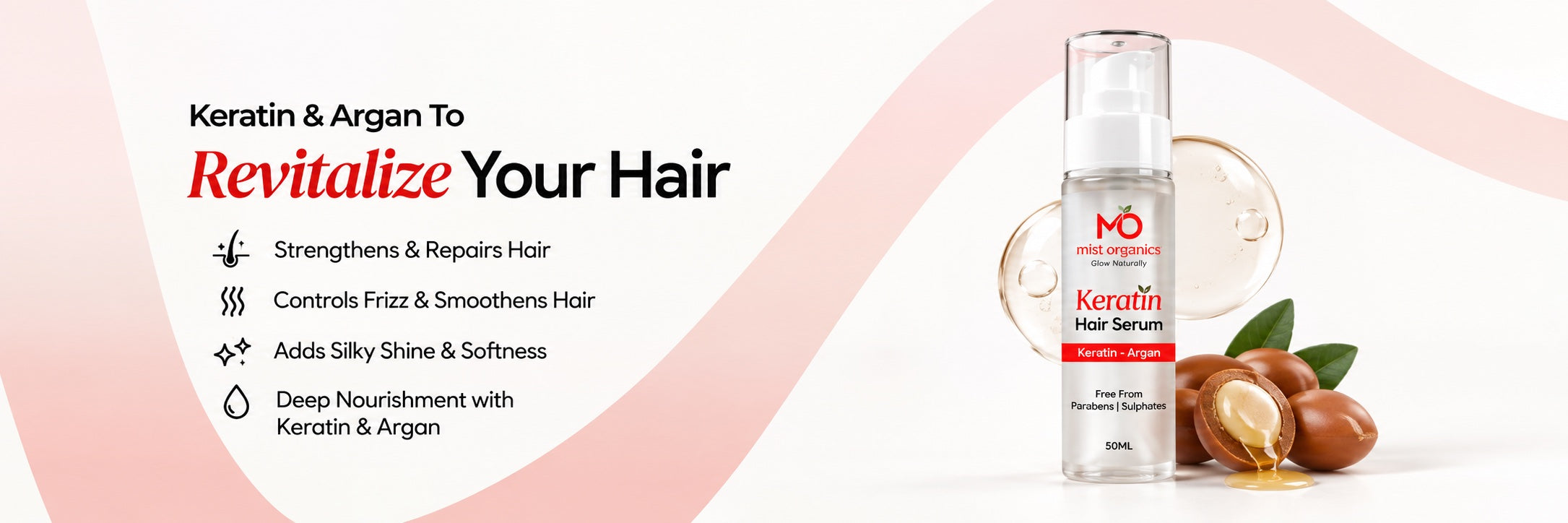 Keratin and Argan hair serum - strengthens, repairs and smoothens hair